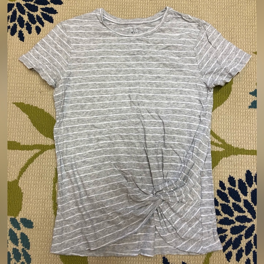 Women’s Grey Striped T-Shirt with Detail